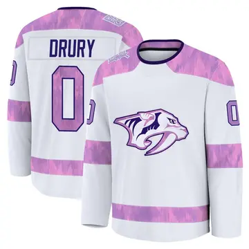 Men's Jack Drury Nashville Predators ＃0 Premium White 2024 Hockey Fights Cancer Practice Jersey