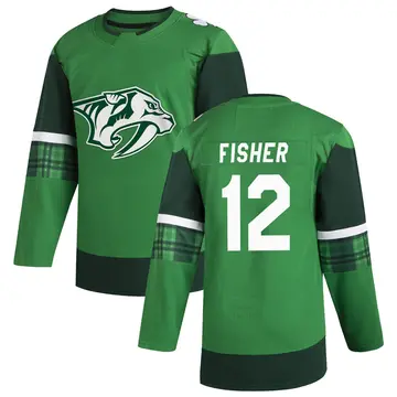 Men's Mike Fisher Nashville Predators ＃12 Authentic Green 2020 St. Patrick's Day Jersey
