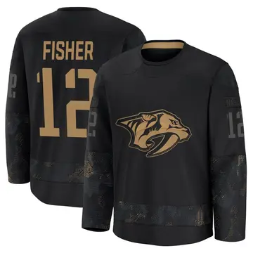 Men's Mike Fisher Nashville Predators ＃12 Premium Black 2024 Military Appreciation Practice Jersey